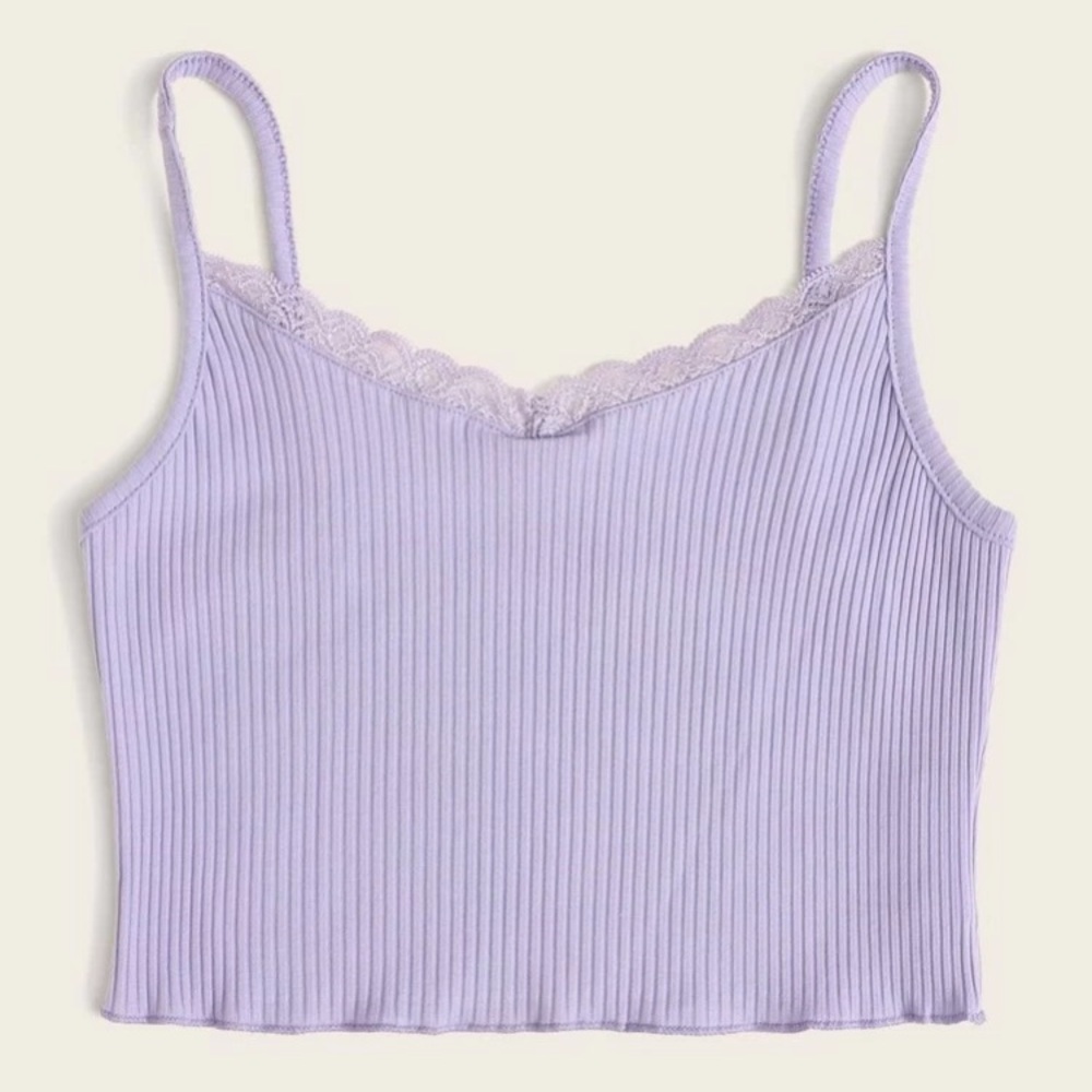 Ribbed Scalloped Lace Cropped Cami Top